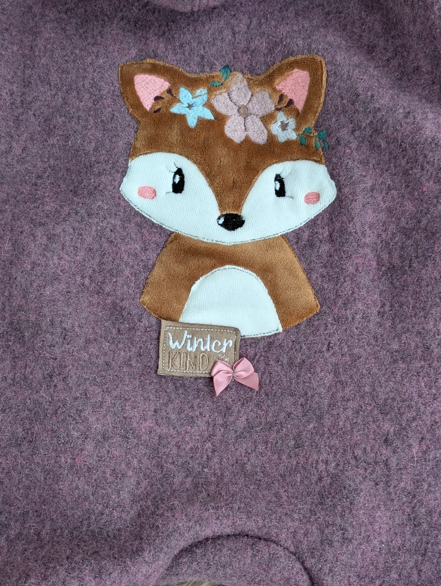 Baby-Walkoverall aus Wollwalk mit Fuchs-Applikation – Handgemacht & kuschelig warm