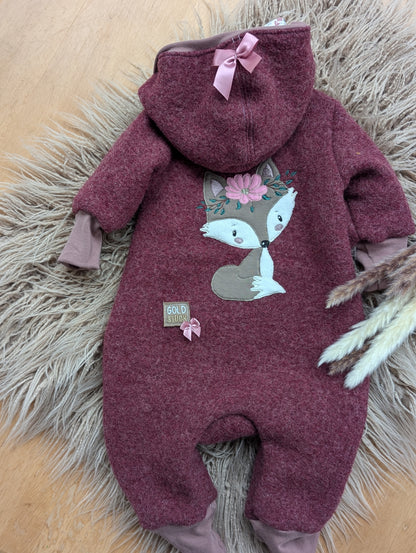 Baby-Walkoverall aus Wollwalk mit Fuchs-Applikation – Handgemacht & kuschelig warm 🦊