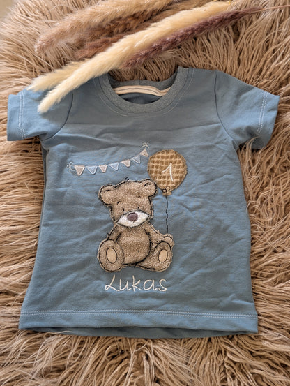Personalisiertes Geburtstagsshirt mit Teddy, Name & Geburtstagszahl 🧸🎈