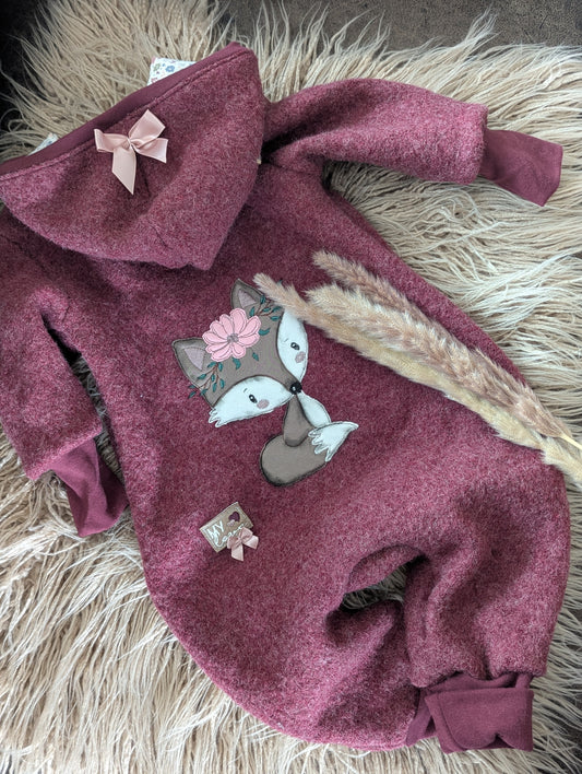 Baby-Walkoverall aus Wollwalk mit Fuchs-Applikation – Handgemacht & kuschelig warm 🦊