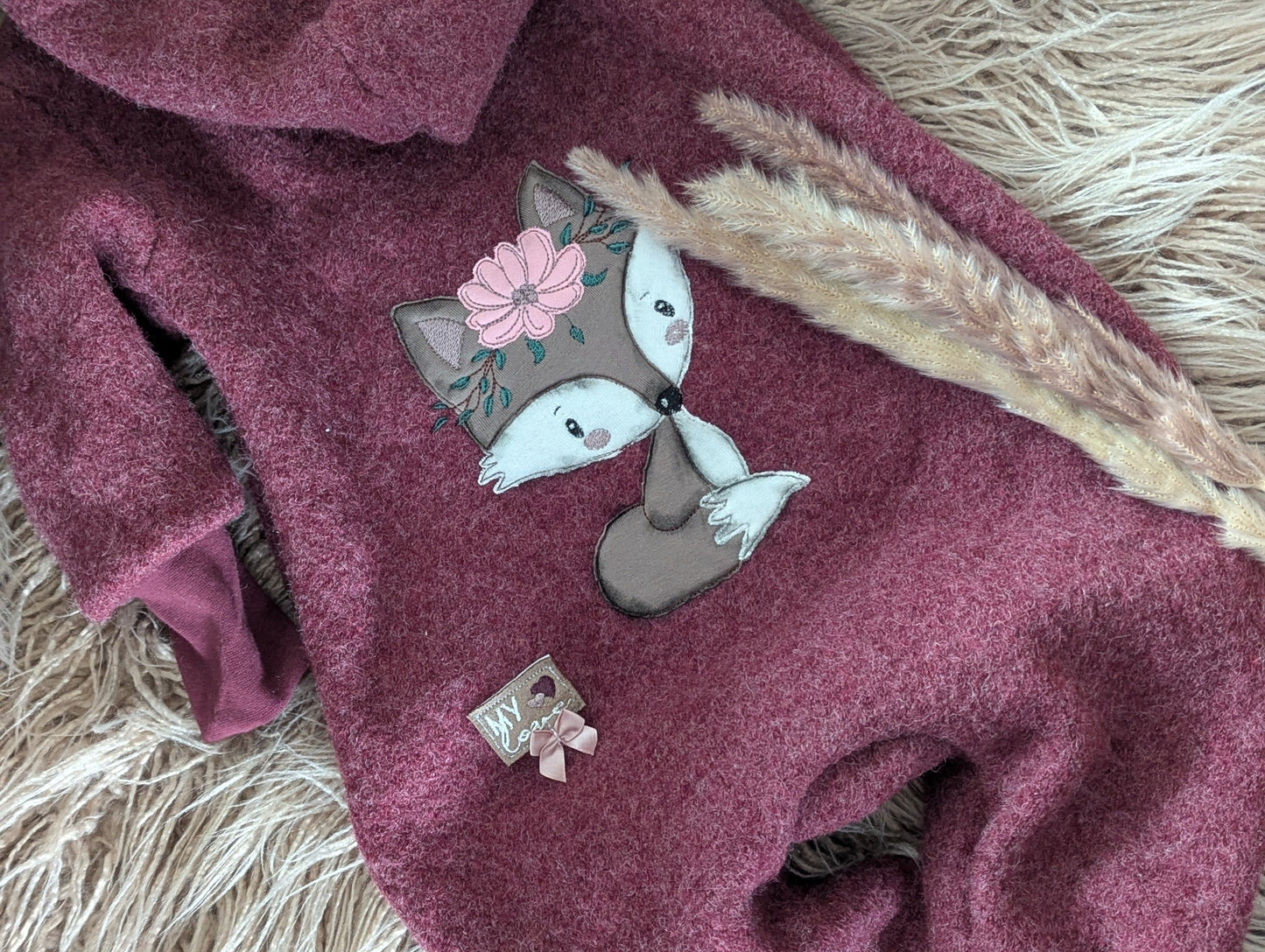 Baby-Walkoverall aus Wollwalk mit Fuchs-Applikation – Handgemacht & kuschelig warm 🦊