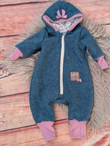Baby-Walkoverall aus Wollwalk mit Fuchs-Applikation – Handgemacht & kuschelig warm 🦊