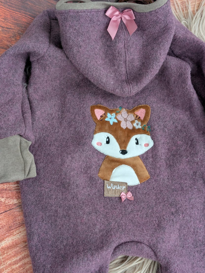 Baby-Walkoverall aus Wollwalk mit  Fuchs-Applikation – Handgemacht & kuschelig warm