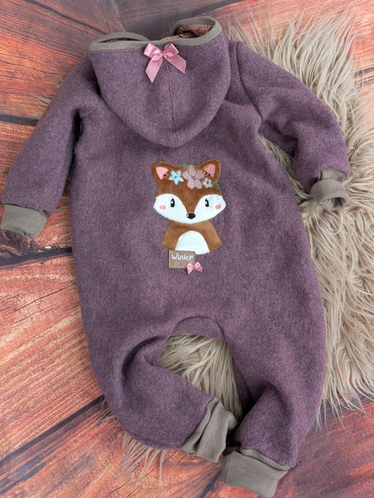 Baby-Walkoverall aus Wollwalk mit  Fuchs-Applikation – Handgemacht & kuschelig warm