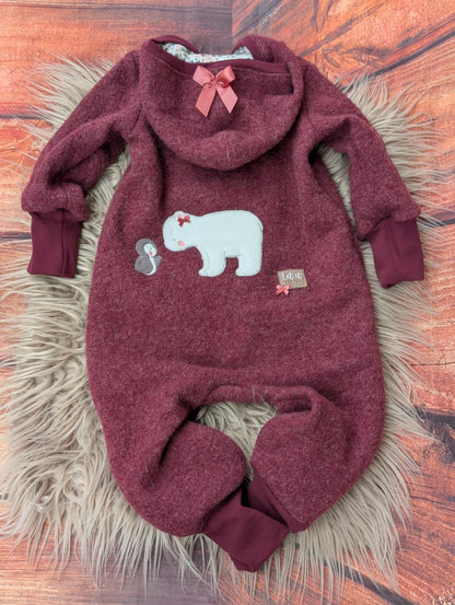Baby-Walkoverall aus Wollwalk mit Eisbär-Applikation – Handgemacht & kuschelig warm