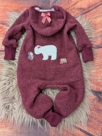 Baby-Walkoverall aus Wollwalk mit Eisbär-Applikation – Handgemacht & kuschelig warm