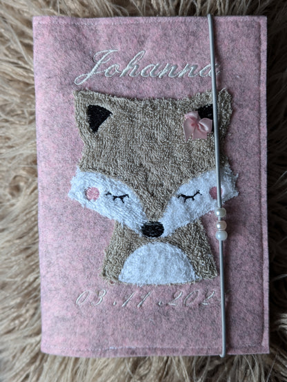 Personalisierte U-Heft-Hülle aus Filz mit Fuchs-Motiv