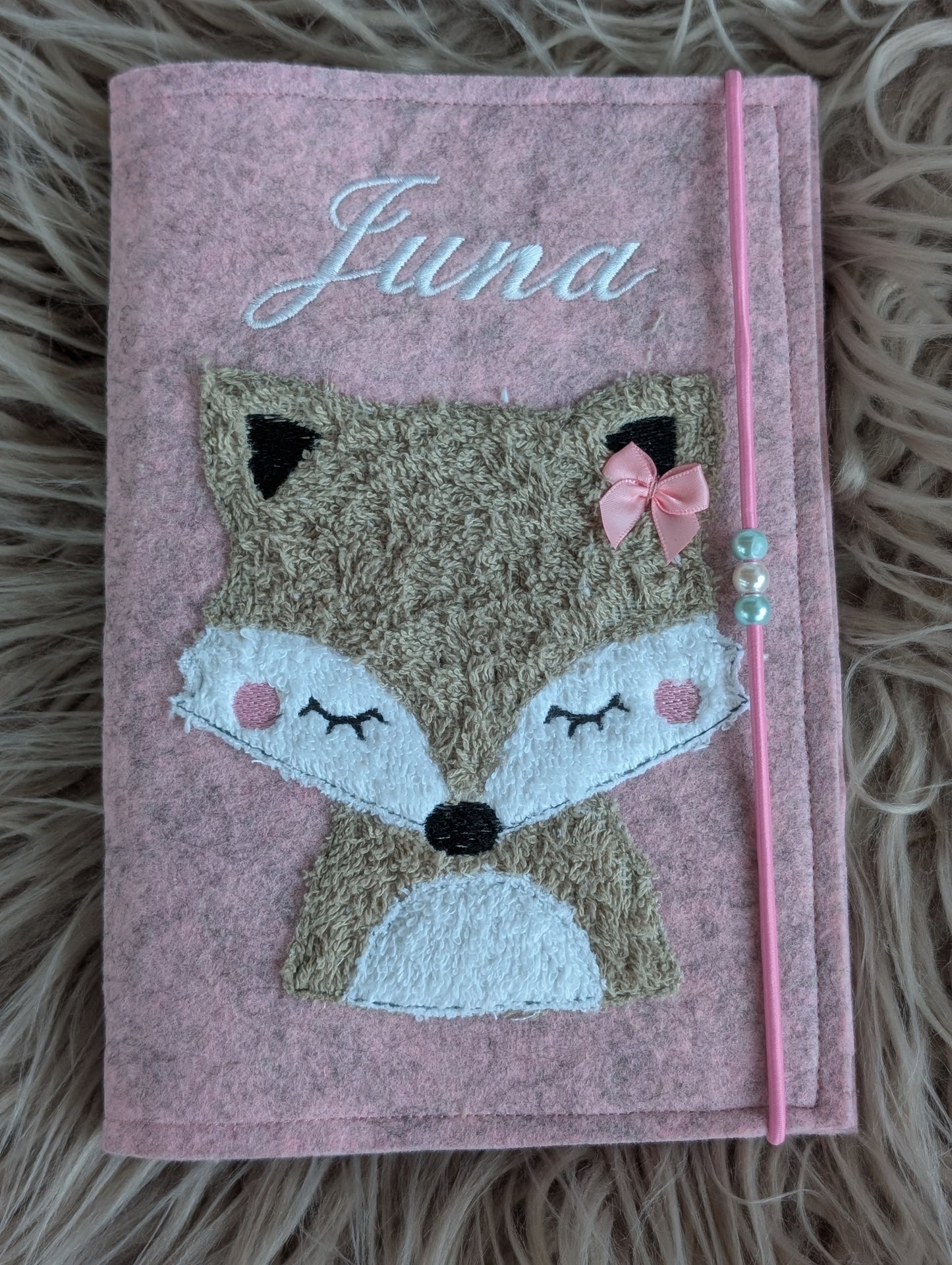 Personalisierte U-Heft-Hülle aus Filz mit Fuchs-Motiv