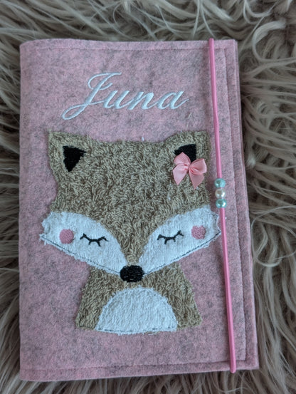 Personalisierte U-Heft-Hülle aus Filz mit Fuchs-Motiv