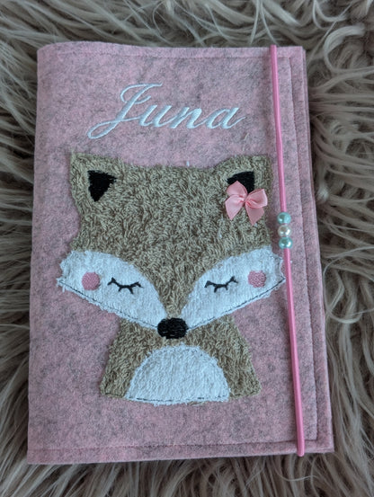 Personalisierte U-Heft-Hülle aus Filz mit Fuchs-Motiv