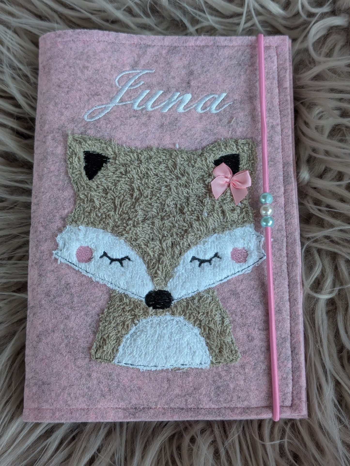 Personalisierte U-Heft-Hülle aus Filz mit Fuchs-Motiv