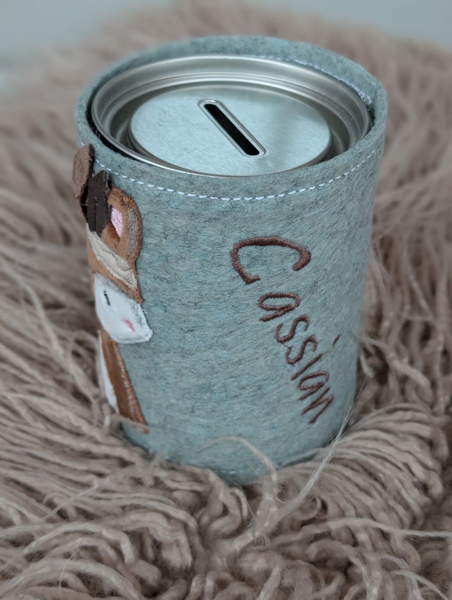 Handgemachte Spardose Fuchs- Geschenk zur Geburt & Taufe