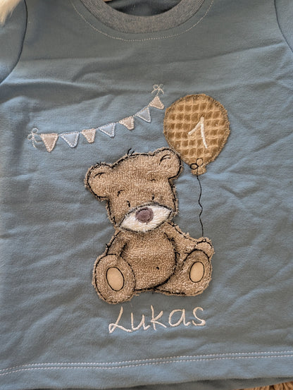Personalisiertes Geburtstagsshirt mit Teddy, Name & Geburtstagszahl 🧸🎈